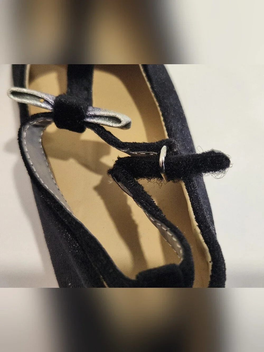 Gymboree Black Velvet T-Strap Ballet Flats with Silver Bow